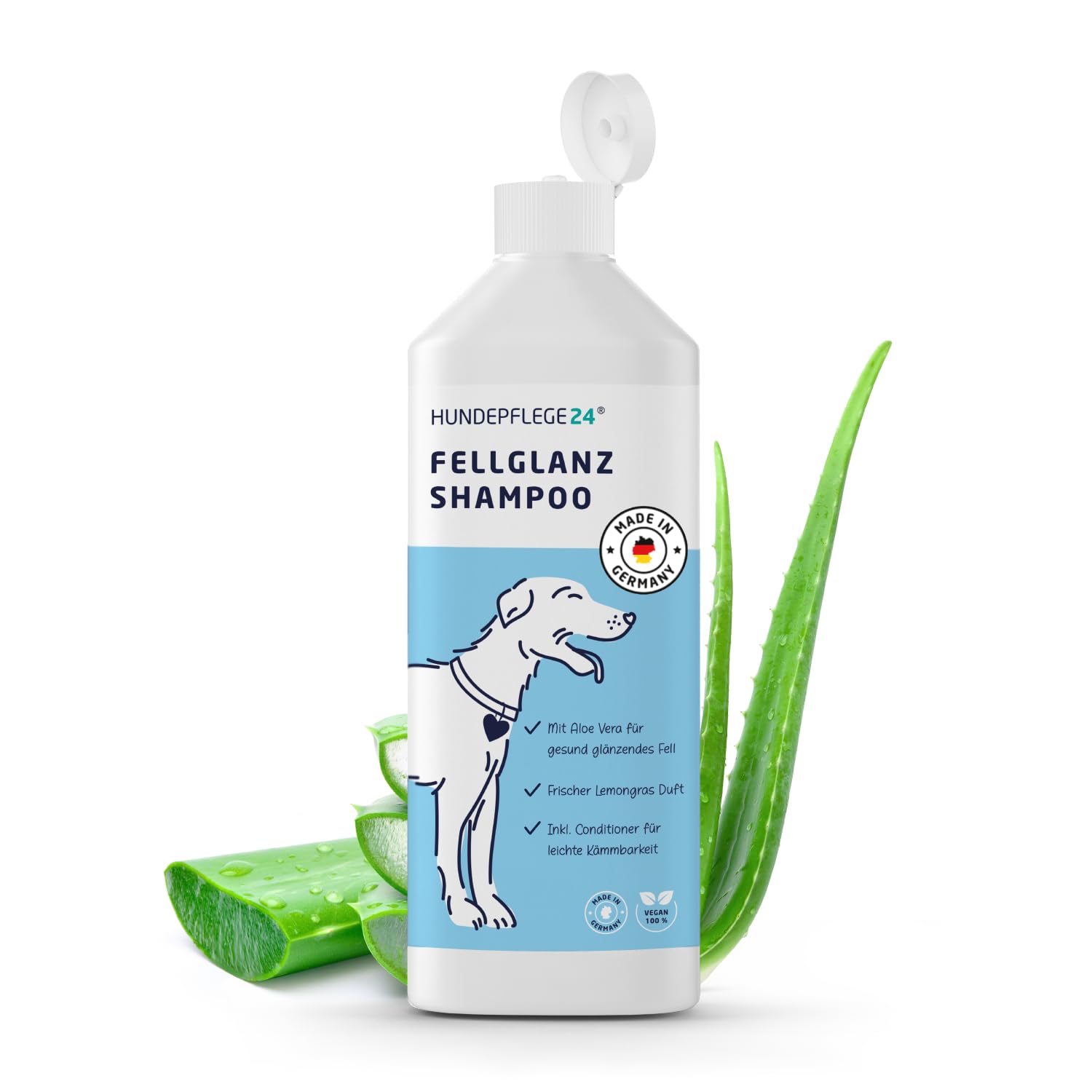 HUNDEPFLEGE24 Hundeshampoo Fellglanz & Hunde Conditioner 500ml - Für gesundes glänzendes Fell & bessere Kämmbarkeit mit Aloe Vera - Rückfettende sanfte Reinigung & Pflege für Jede Hunderasse