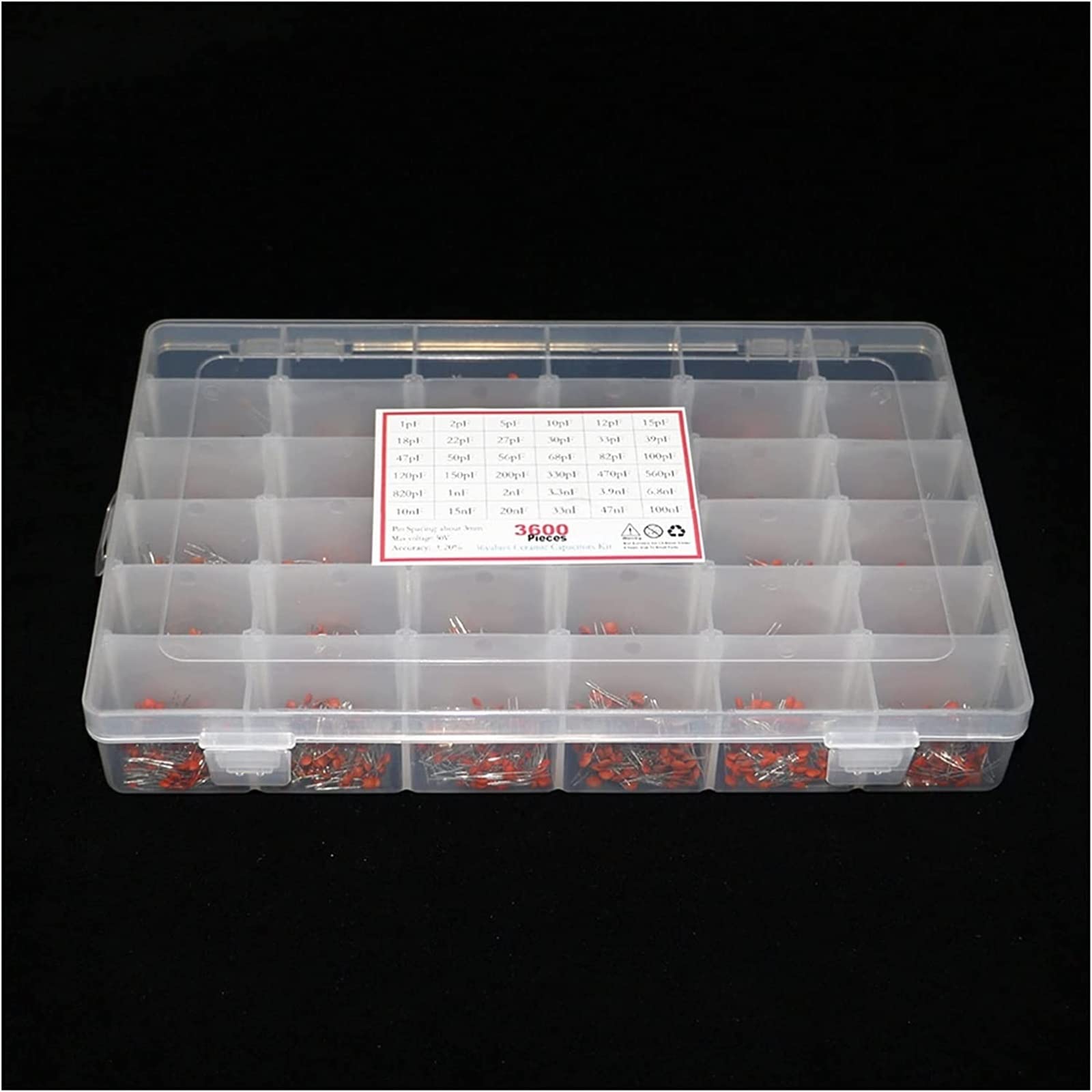 Kit de condensadores de accesorios electrónicos 3600 unids/lote 1PF-100nF Kit surtido de condensadores de cerámica conjunto de condensadores