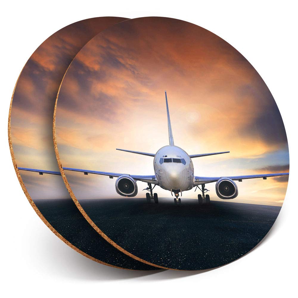 Destination Vinyl Ltd Multicolor 2 X Round Coasters - Private Jet Airplane - Cork Backed Home Kitchen Accessory Tea Coffee Mug Mat #14258