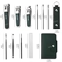 Seenoz 10-In-1 Nail Clipper Set, Stainless Steel Manicure Pedicure Kit with Case, Travel Mini Nail Kit with Leather Case, Professional Nail Care Tools for Men & Women (Pack of 1, Dark Green) gallery image
