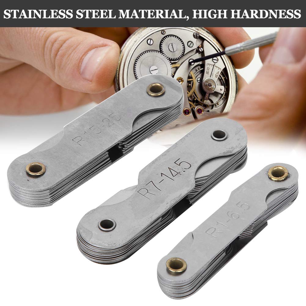 Jauge de rayon, jauge de rayon en acier inoxydable 3 pièces, outil de mesure d'arc interne convexe concave portable, outil de réparation de montre, dureté élevée, durable,