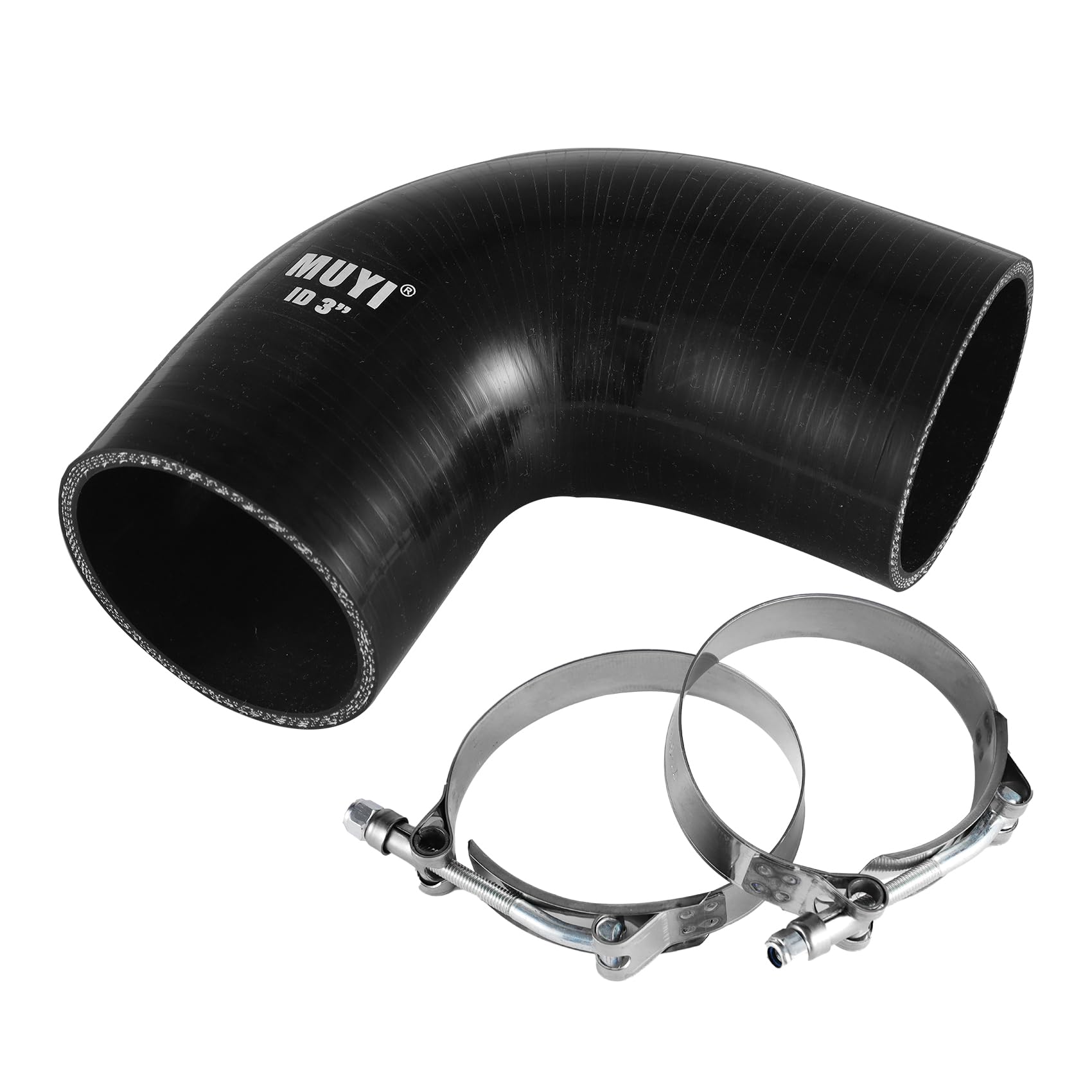 MUYI 90 Degree Hose Elbow Silicone Pipe Kit, 4-Ply Turbo/Intercooler/Intake Piping with 2PCS T-Bolt Clamps High Performance Coupler (ID 3.0"/76mm, Length 4.92"/125mm, Thickness 5mm)