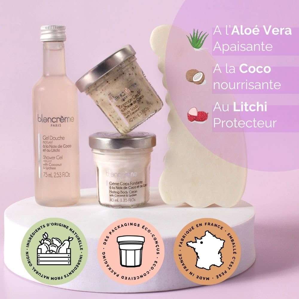 Blancrème, Gift box 3 Coconut / Litch Nut body care: shower gel, exfoliation & melting body cream - Image 2