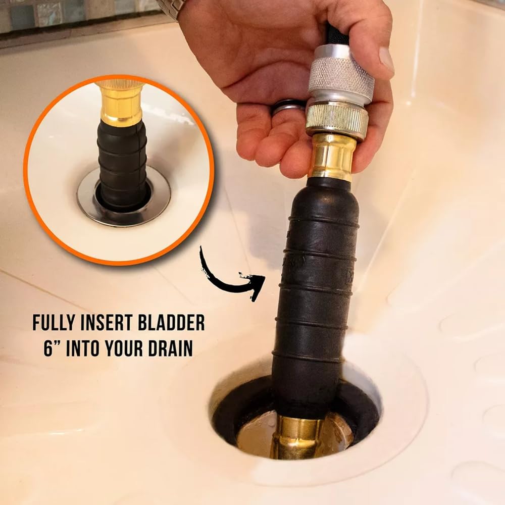 Small Drain Bladder Garden Hose Cleaning Clogged Sewer Pipes Serpentine Plumber Tool - Fits 1