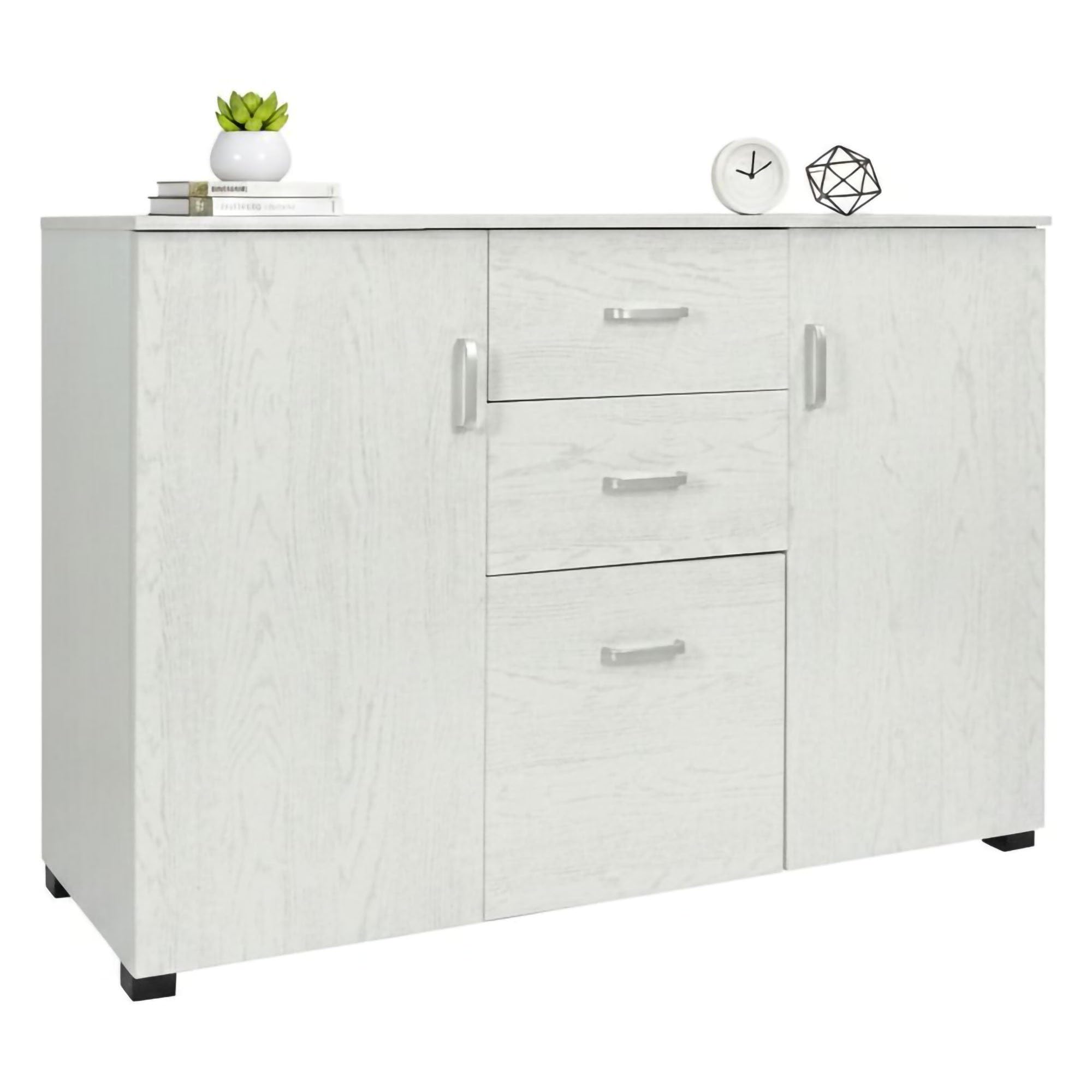 Dmora - Credenza Benidorm, Buffet da soggiorno, Madia da salotto, Credenza moderna a 3 ante e 2 cassetti, 120x40h83 cm, Grigio