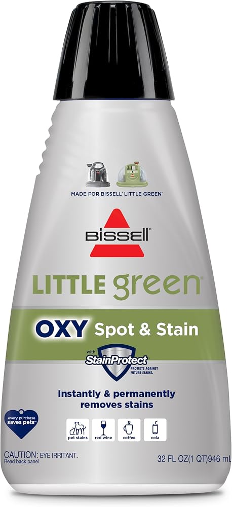 BISSELL Little Green Spot & Stain Cleaning Solution with OXY and StainProtect, for All Leading Portable Carpet & Upholstery Deep Cleaners, Instantly & Permanently Removes Stains, 2038G, 32oz