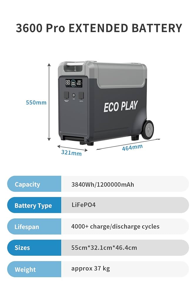 ECO PLAY ポータブル電源 3600 Pro Amazon.com : Eco Play 3600 Pro-Extra Portable Power Station