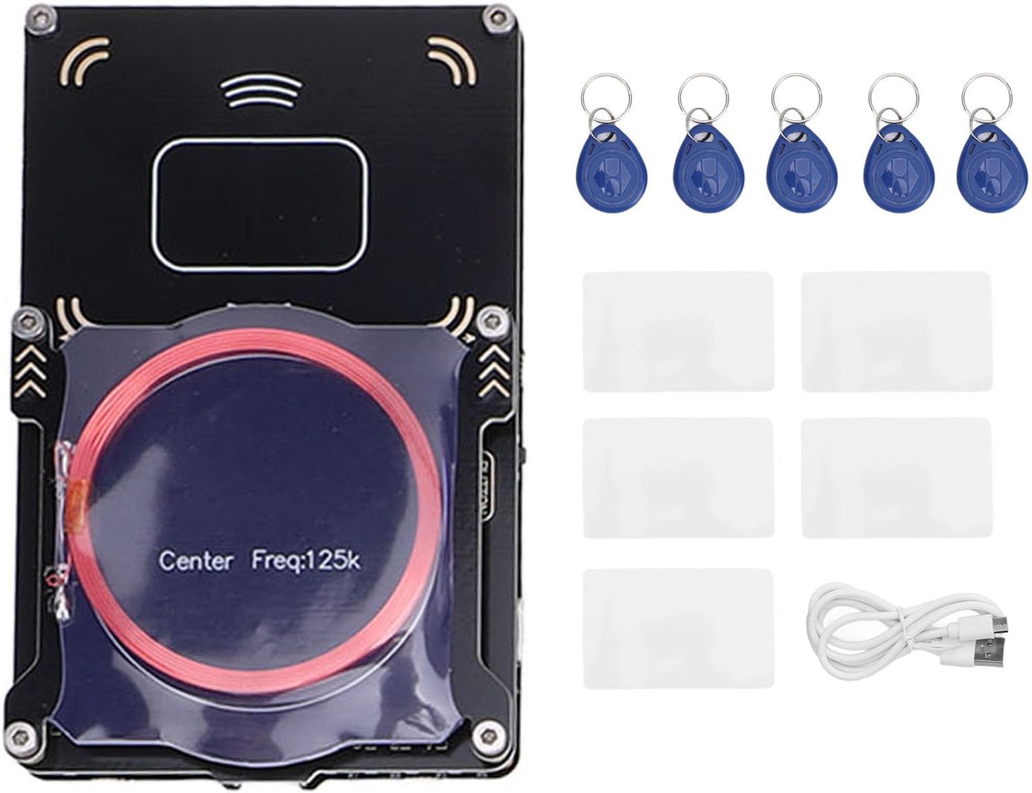 NFC Card Reader Writer for RFID, Full Band ID IC Card Decryptor Decoder with USB Type C Interface, Supports 125KHz to 500KHz Frequencies for Access Control Systems (5Pcs UID Keychains, 5Pcs UID Cards)
