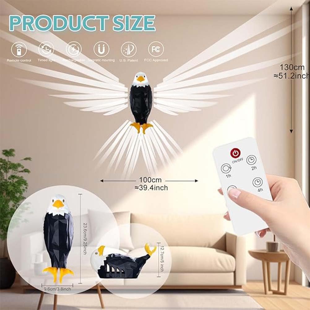 Lampada da Parete a Forma di Aquila Calva, Gufo, Uccello, LED, Applique Ricaricabile Senza Collegamento alla Rete elettrica con Telecomando, Resina, Decorazione Notturna per bambin