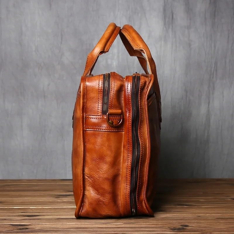 JSEIAJB Retro Men's Briefcase Cowhide Handbag Travel Bag Handmade Leather Laptop Business Bag Shoulder Crossbody Bag4