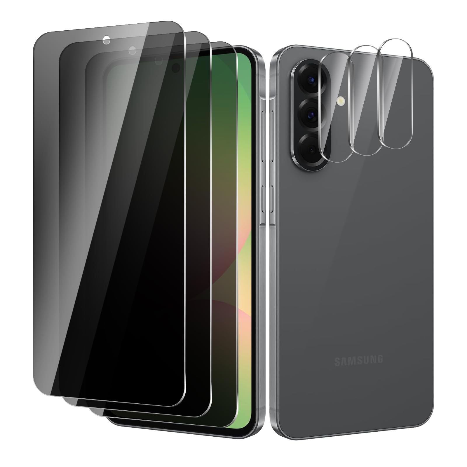 BIESHKJ 3 Pack For Samsung Galaxy A56 5G Privacy Screen Protector + 3 Pack Camera Lens Protector, 9H Hardness Anti-Spy Tempered Glass,