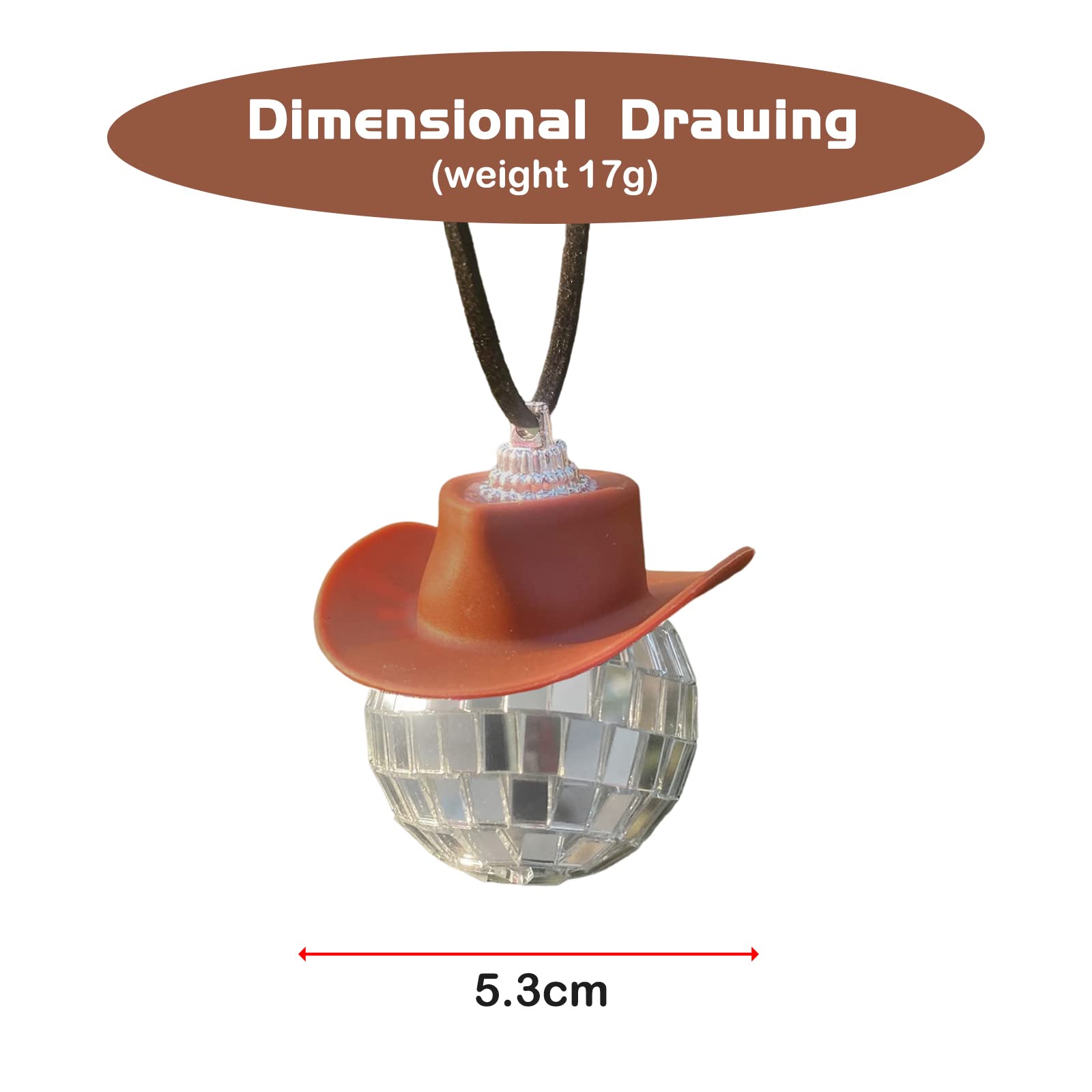Disco Ball Car Accessory - Cowboy Hat Charm, Mirror Ornament, Hanging Decor for Car (Brown)