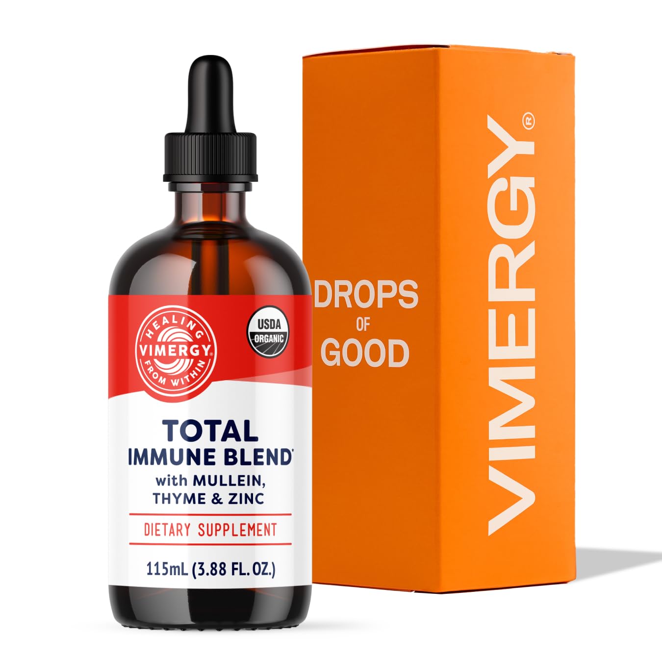 Vimergy Total Immune Blend* Liquid Supplement, 57 Servings Fast-Absorbing Immune Support – All-Season, Zinc, Thyme and Mullein Drops Non-GMO, Vegan, USDA Organic, Immunity Support for Adults (115 mL)USDA Organic