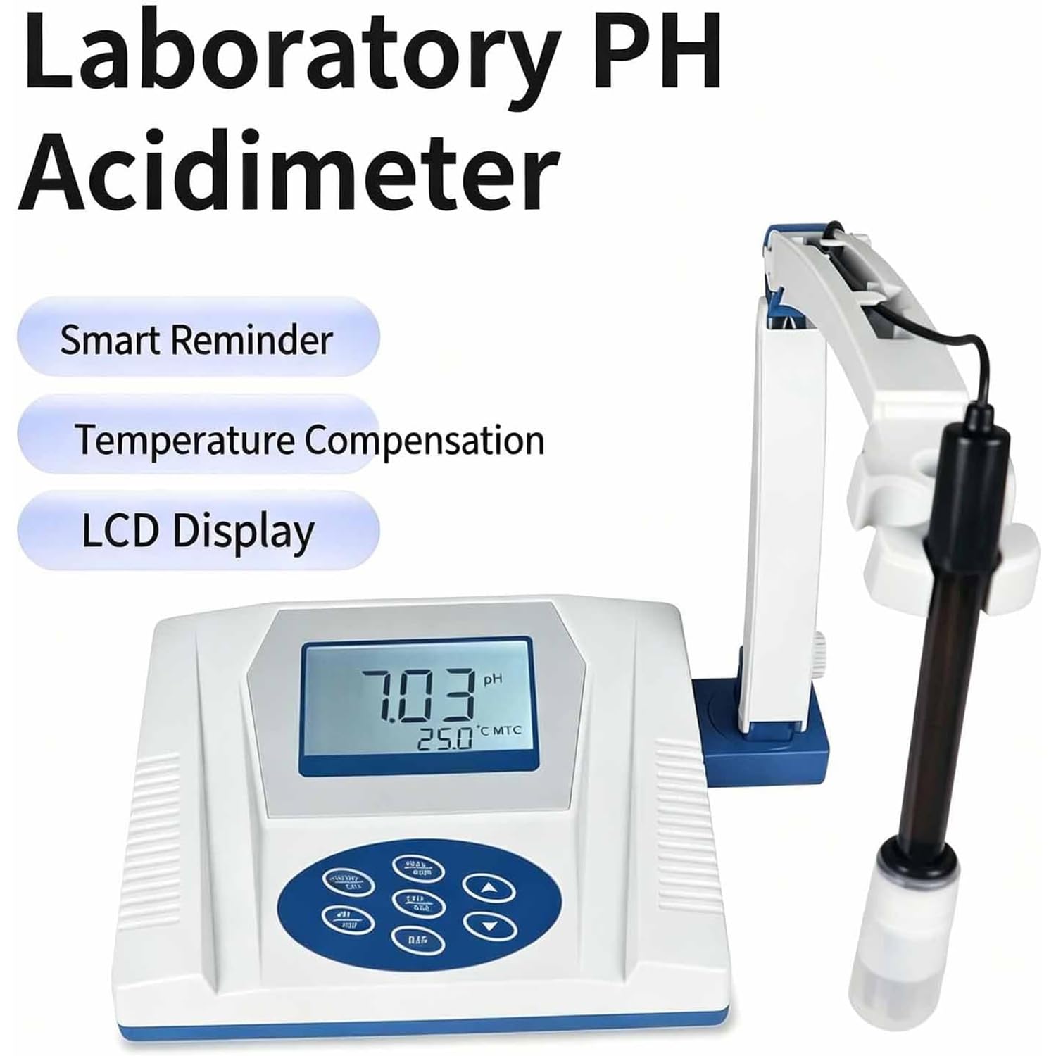 Misuratore da Banco Ad Alta Precisione, PH-Metro Digitale da Laboratorio con Display LCD, Intervallo di Misurazione 0-14,00 PH, Risoluzione 0,1/0,01 PH, Calibrazione Automatica per Acquari