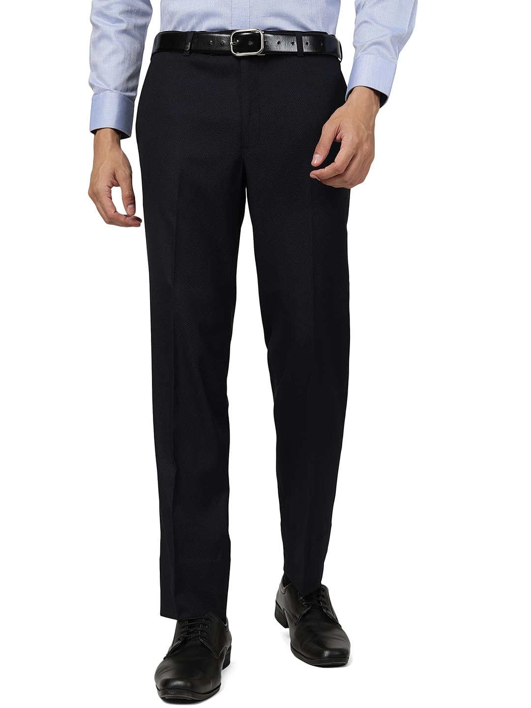 JBStudio Men's Navy Blue Terry Rayon Slim Fit Solid Formal Trouser - FOOI
