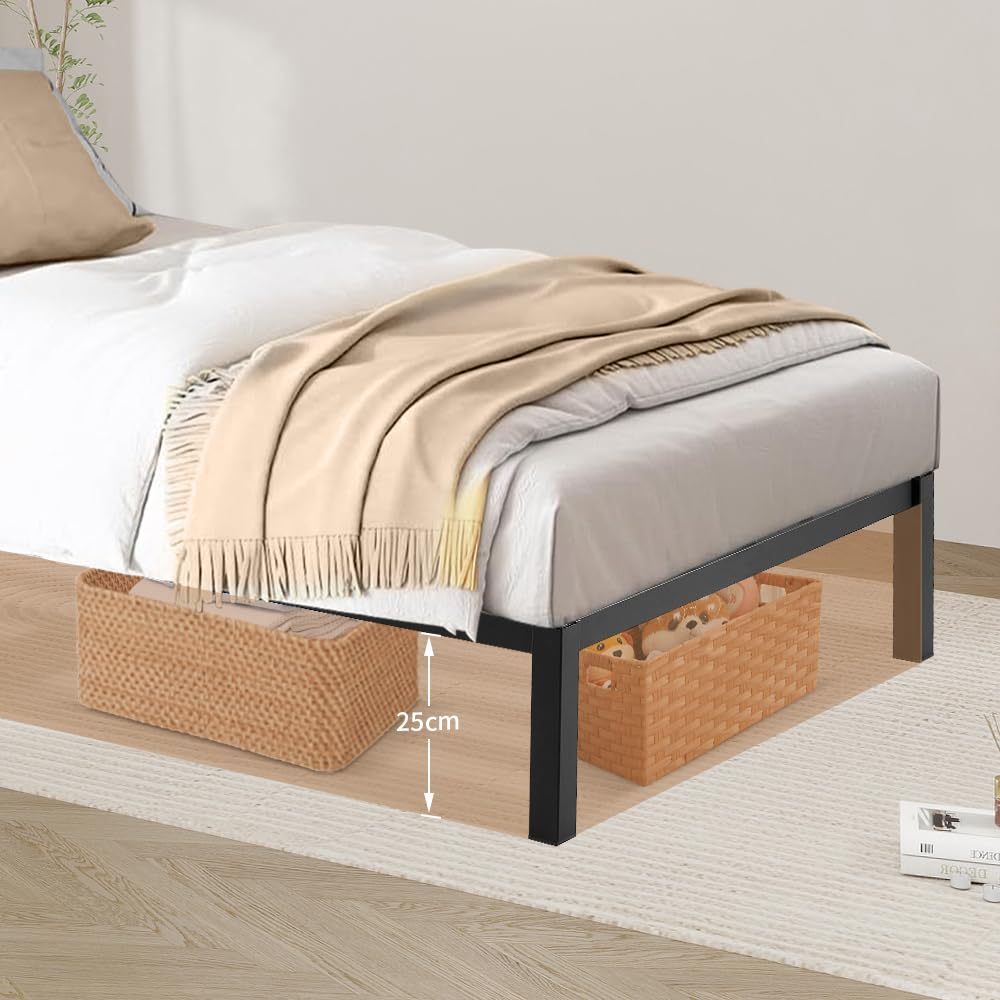 Struttura Letto 90x200 cm, piattaforma Letto a Doghe in Metallo, letto a blocchi, Letto Ospiti, Non sono necessarie viti o attrezzi per il montaggio, Nero Classico