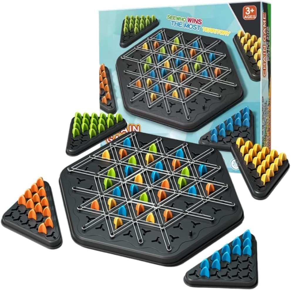 Chain Triangle Chess Game,Triggle Game,Triggle Rubber Band Game,Triggle Board Game,Educational Toy for Kids Ages 8+, Strategy Board Game for Family Game Nights, Suitable for 2-4 Players