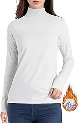 Camisetas térmicas femininas de manga comprida gola rolê com gola redonda para inverno e clima frio