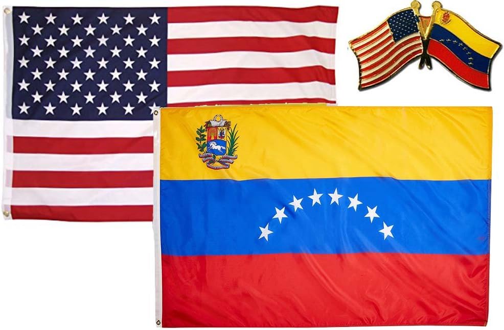 AES Wholesale Combo USA & Venezuela 8 Star Country 3x5 3’x5’ Flag & Lapel Pin Fade Resistant Double Stitched Premium Penant House Banner Grommets