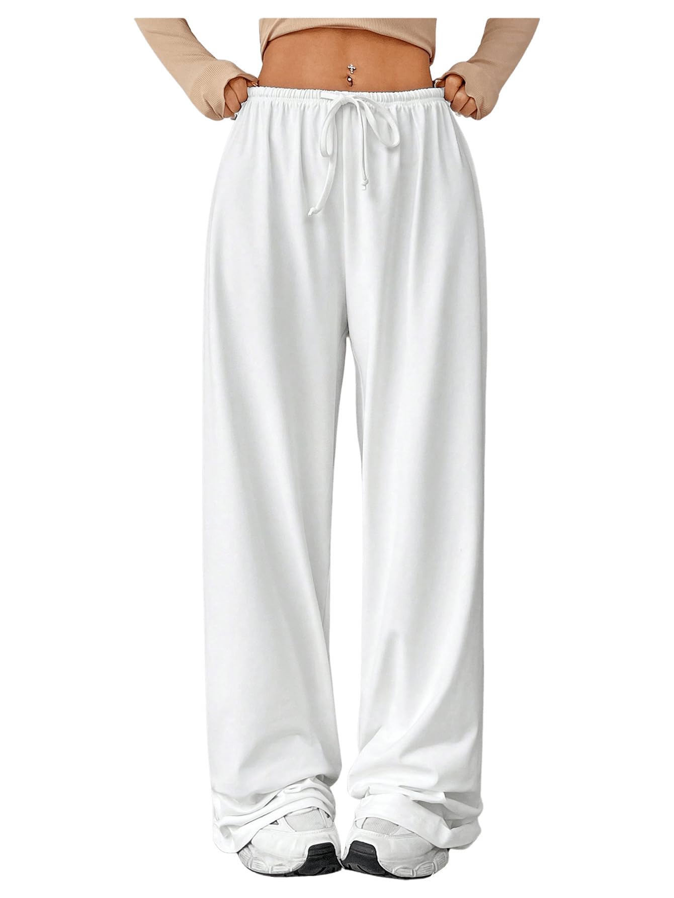 Verdusa Women's Loose Wide Leg Sweatpants Elastic Drawstring Waist Casual Long Pants