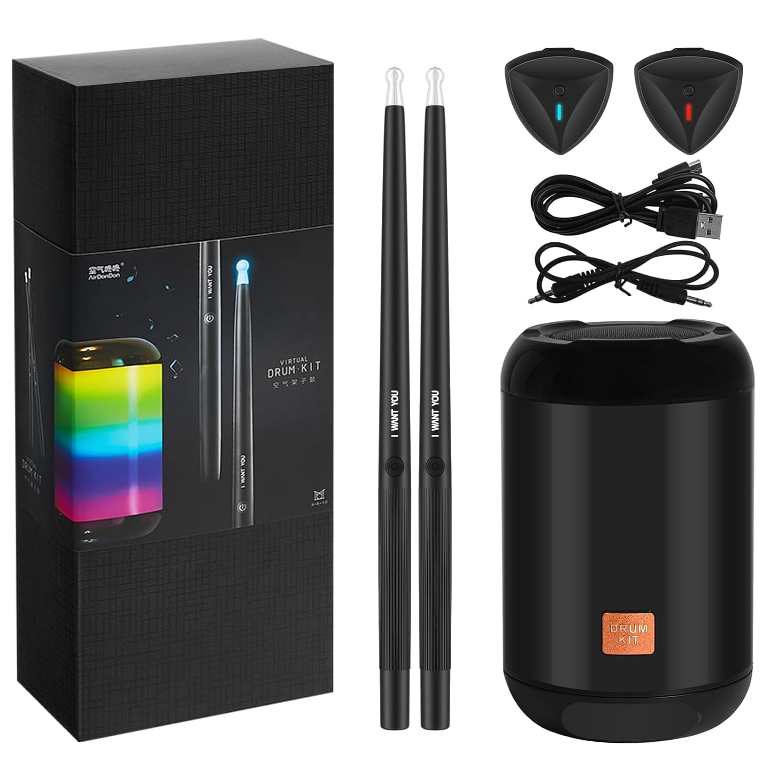 Virtual Air Drum Set with Bluetooth Speaker & Pedals – Electronic Air Drum Sticks Kit (Black)-image-16