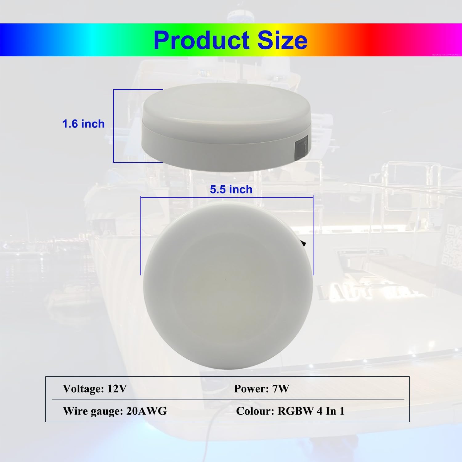 Marine Boat Dome Lights, 5.5 Inch RGBW LED Cabin Light with Toggle Switch, 12V Boat Interior Light with Surface Mount
