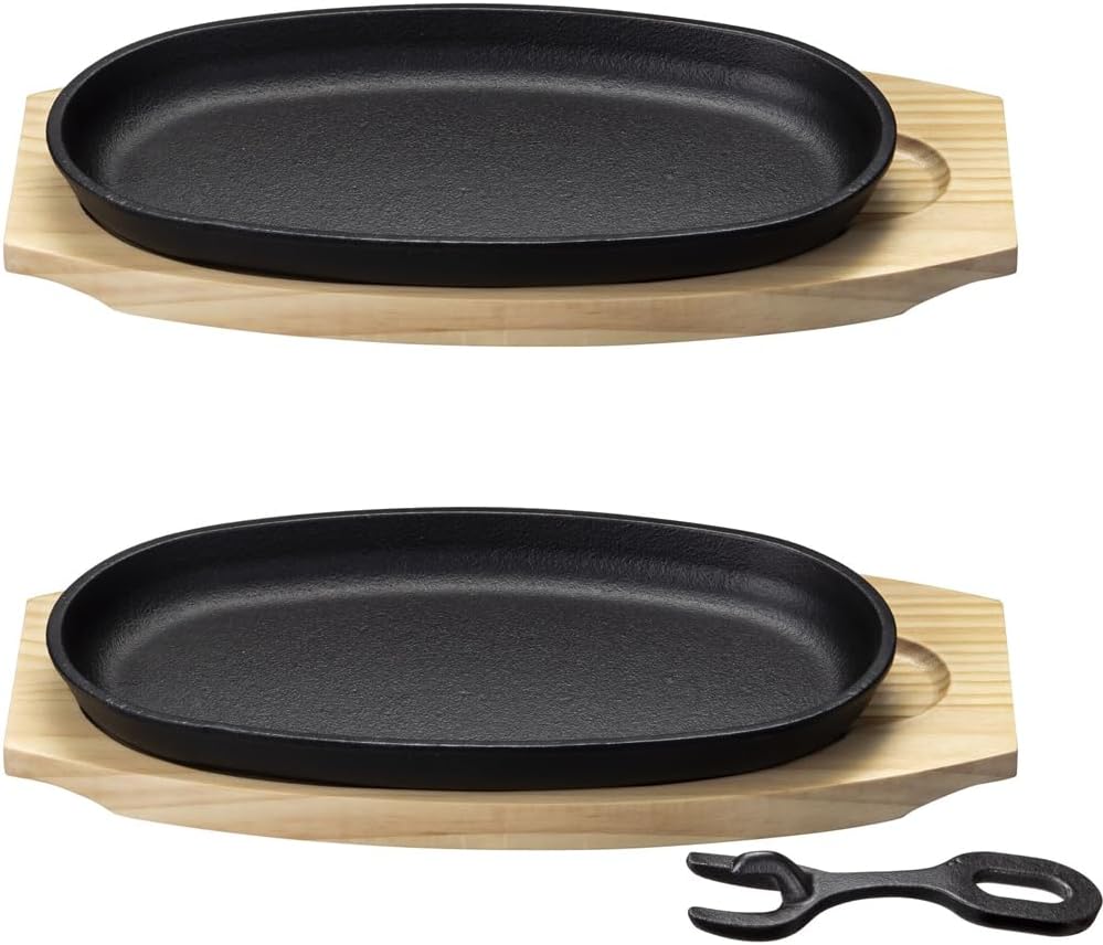 Ishigaki Sangyo Iron Cast Steak Dish, No Handle, Black, Approx. Width 8.3 x Depth 5.1 x Height 0.8 inches (21 x 13 x 2 cm), Delish Life COLO Individual Meal Plate, IH, Direct Fire, Oven Compatible