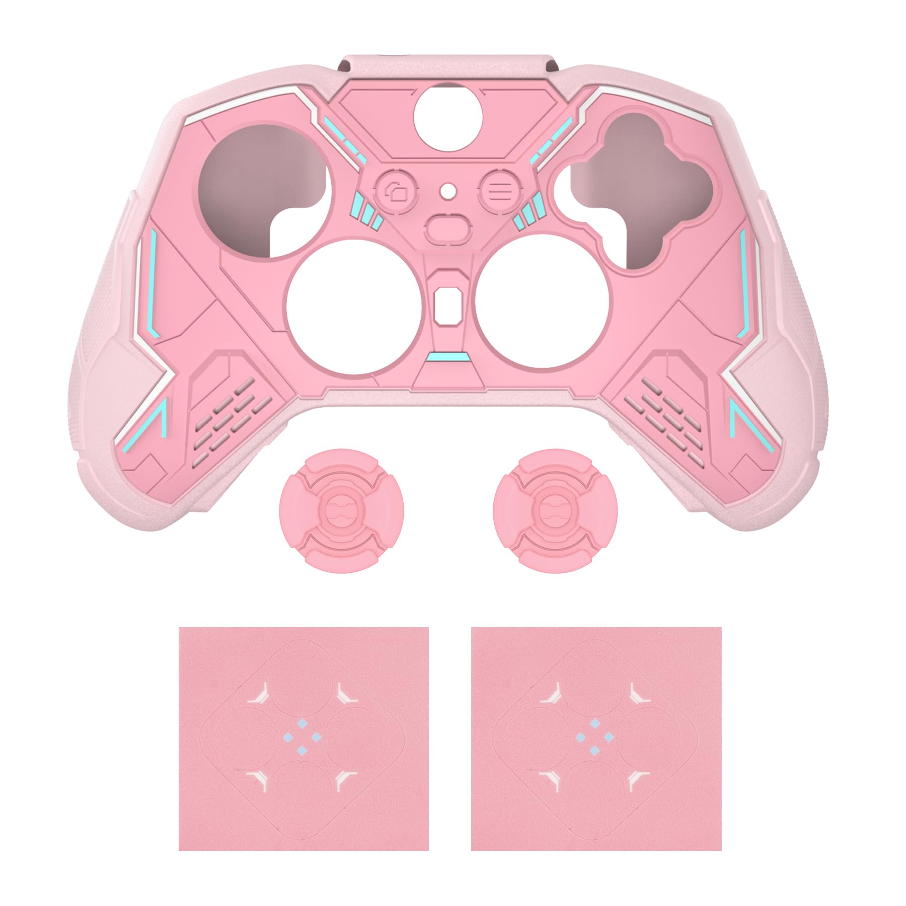 playvital Coque Manette pour Xbox Elite Series 2 Core avec Capuchon Joystick & Autocollant,Housse Silicone pour Xbox Elite Series 2 Controller Procetive Case-Rose Pêche & Rose Fleuri,Mecha Stellaire