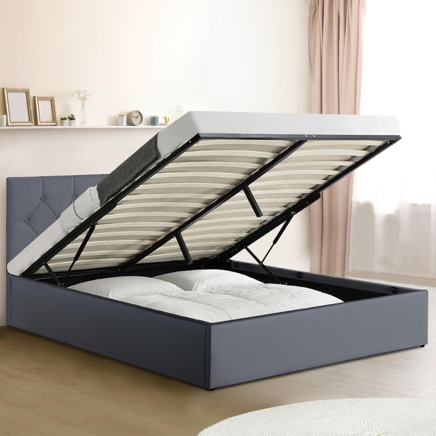 IDMarket - Lit Coffre Double Austin 160 x 200 cm PVC Gris