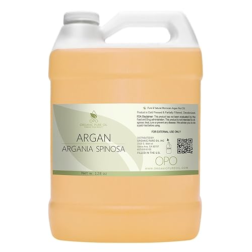 Aceite de argán desodorizado – 128 onzas/1 galón 100% puro, Marruecos, parcialmente filtrado, sin perfume, sin OMG, vegano, aceite portador para la