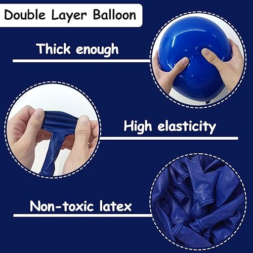 Miniatura 4 de Globos de color azul real, guirnalda de globos azul oscuro de doble relleno, globos de látex azul real, paquete de diferentes tamaños, kit de arco