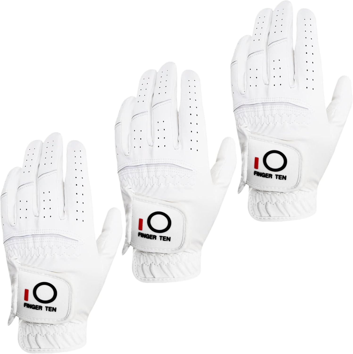 FINGER TEN Golf Gloves Review | Golf Accessories FINGER TEN Golf Gloves Men Left Hand Rain Grip Glove for Right Handed Golfer Value 3 Pack, All Weather Durable Grip Size Small Medium Large XL White Black Blue