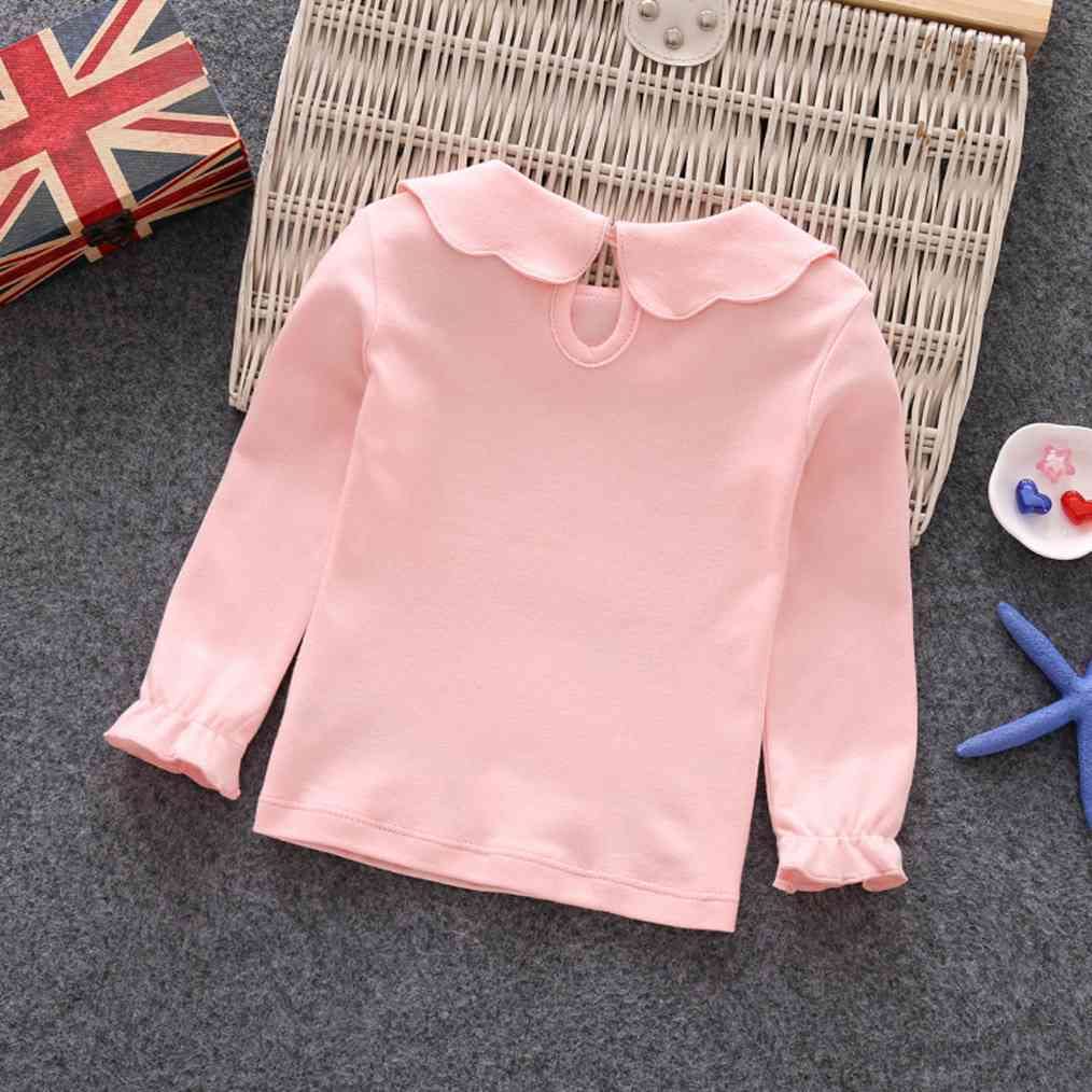 LNICEAR Toddler Baby Girls Doll Collar T-Shirt Kids Cotton Solid Color Long Sleeves Tops Blouses Tees Clothes Pink 4-5 Years