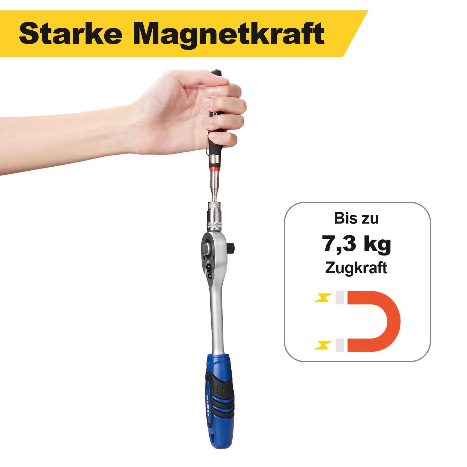 Toolwiz Magnetyczne Narzędzie Podnoszące 7.2kg, wysuwany od 18 do 76 cm, teleskopowe narzędzie do odbioru magnetycznego, Idealna do Pobierania Metalowych Przedmiotów z Trudno Dostępnych Miejsc