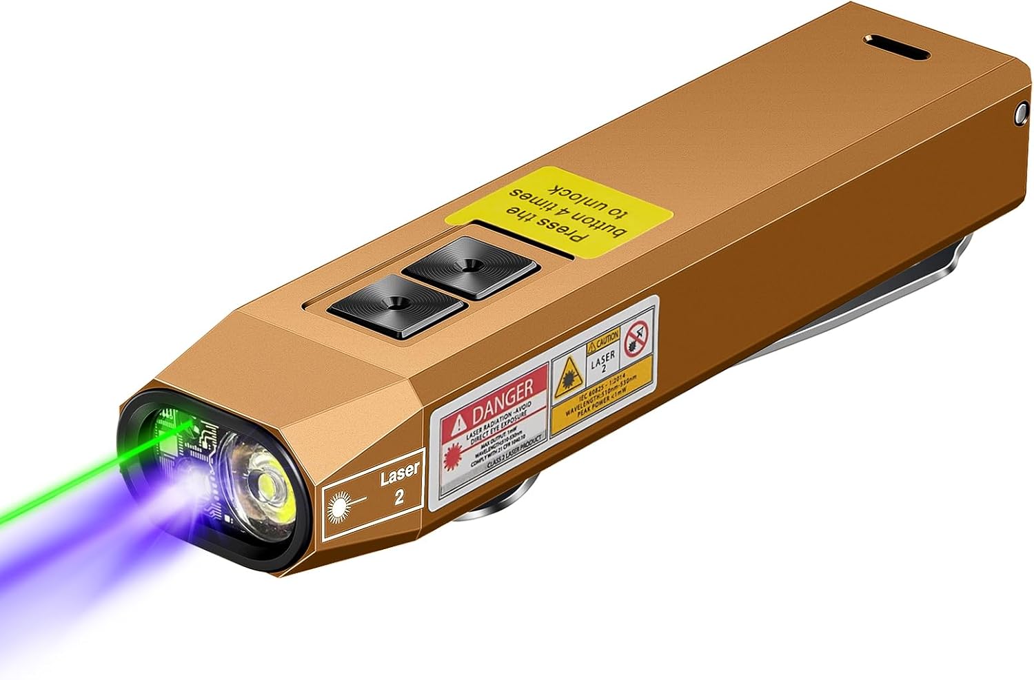 Rechargeable EDC Flashlight USB C with White Light, UV and Green Beam 1000 Lumens Portable Flat Flashlight,Programming dimming,for Night Duty, Emergency Repair Brown