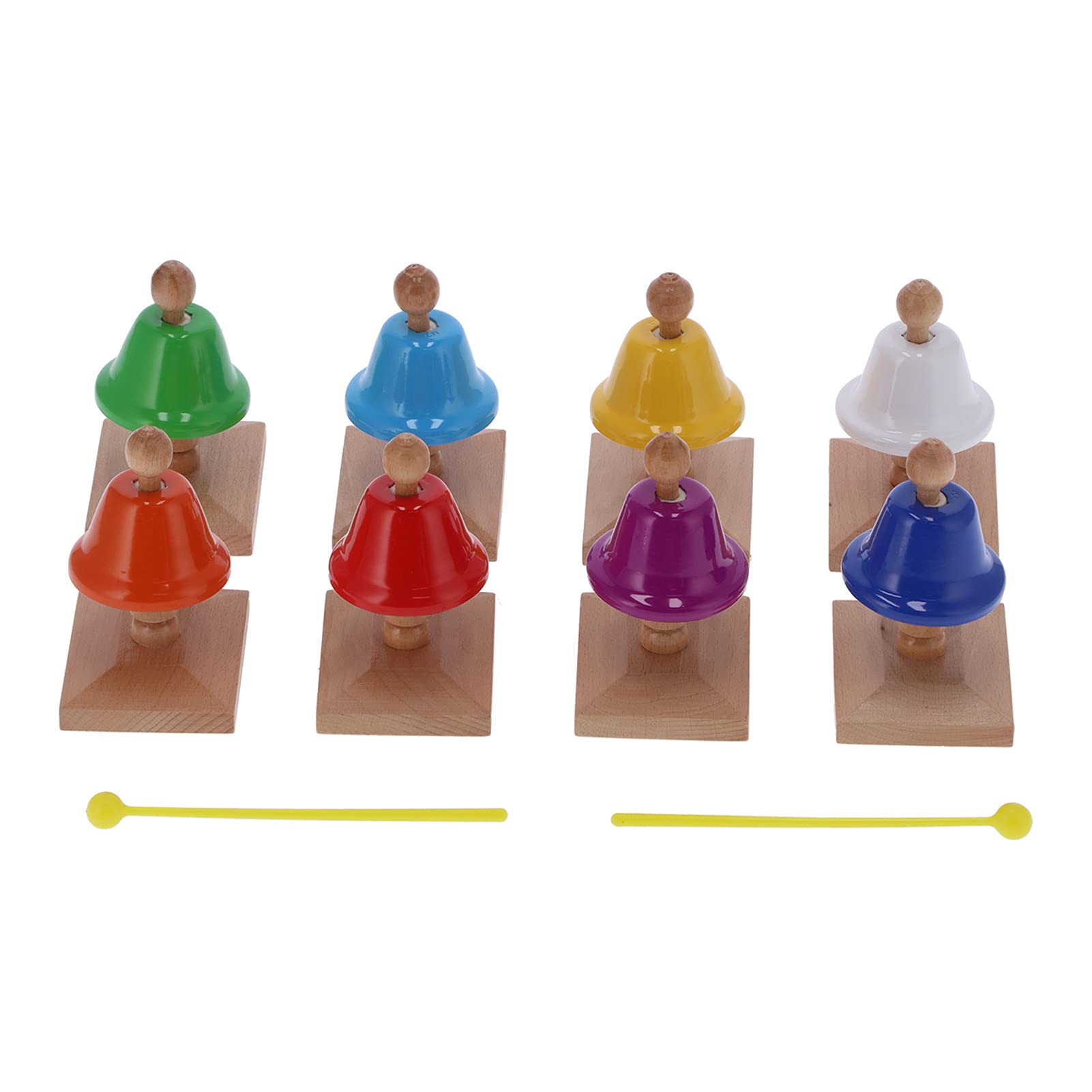 Juego de Campanas de Mano de 8 Notas, Juguete de Percusión Musical de Metal Colorido para Educación Musical de Niños, 8 Piezas con Soporte de Madera y Baquetas