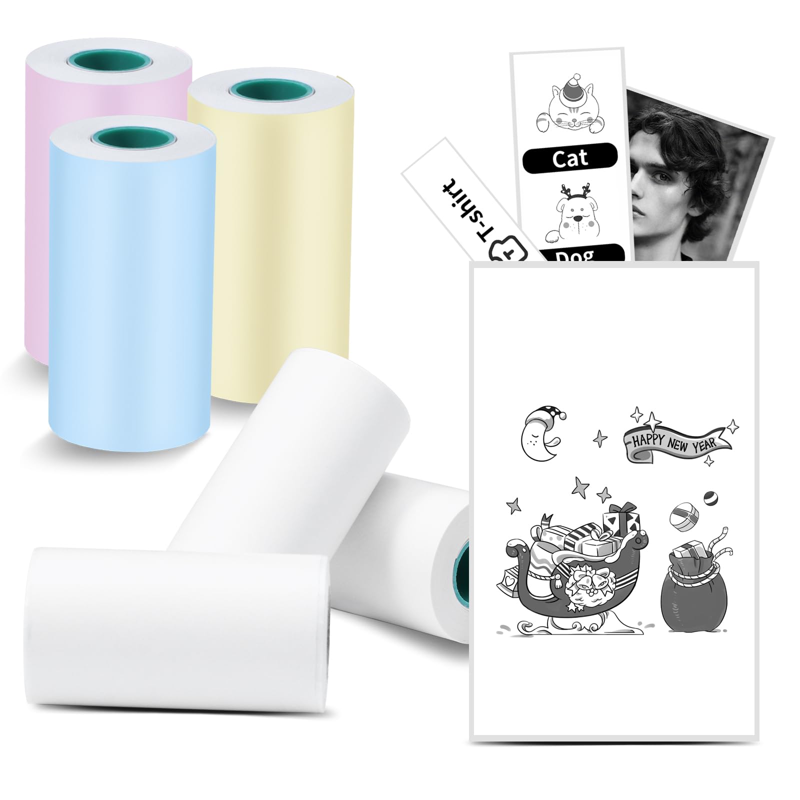6 Rolls Colored 57mm x 30mm Mini Printer Sticker Thermal Printer Paper