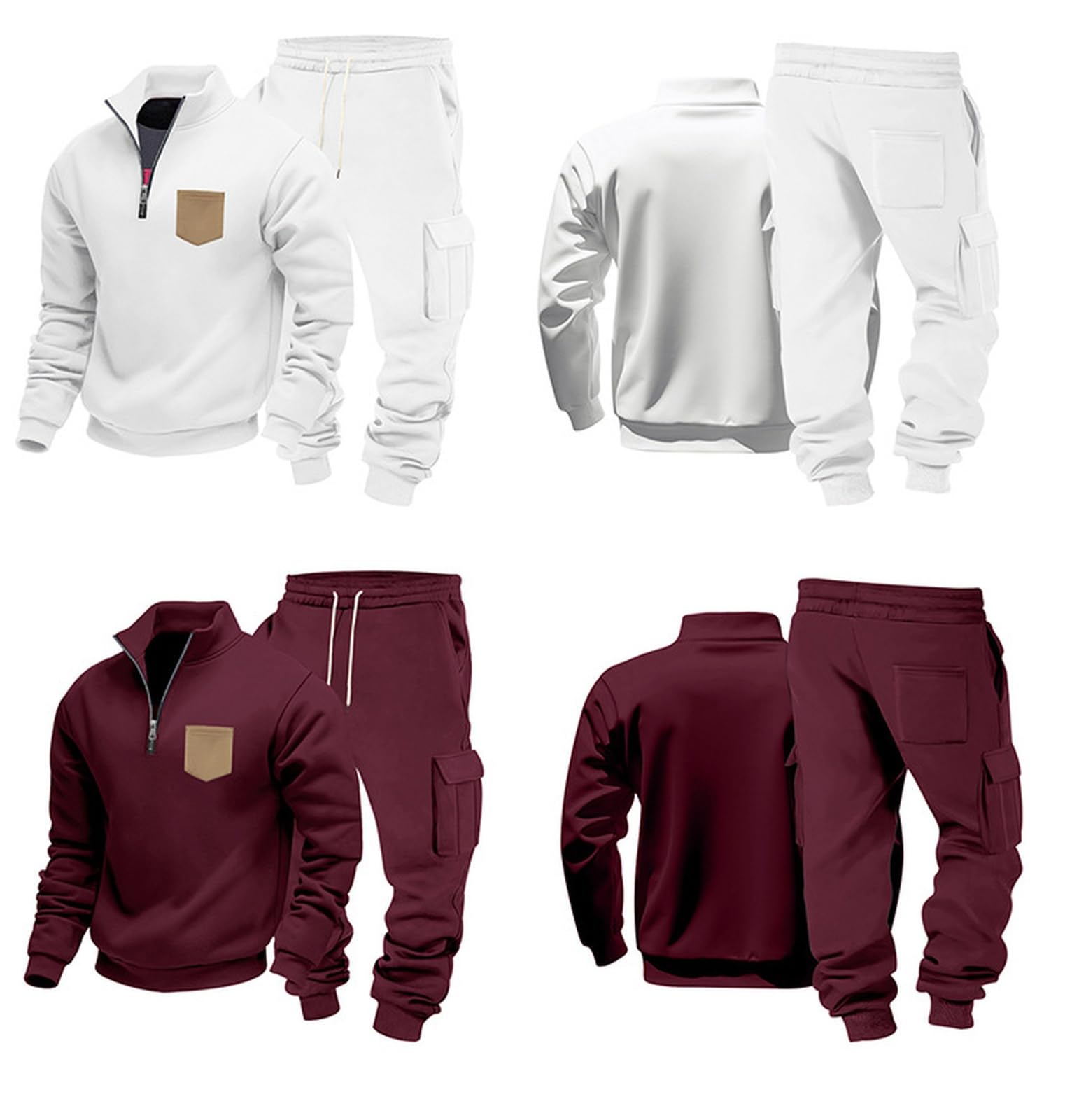 Conjunto Deportivo de Invierno para Hombre 2 Piezas Sudadera con Cremallera de un Cuarto Jersey y Pantalones Deportivos Conjunto Deportivo a Juego