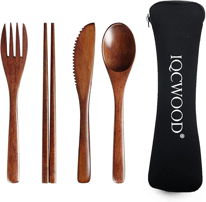 Portable Wooden Cutlery Set for Travel and Camping - 4
