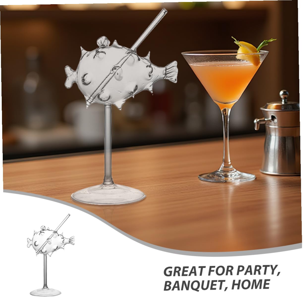 TOYANDONA 2 Pezzi Bicchiere Cocktail in Vetro Forma di Pesce Globo Trasparente Robusto e Pratico per Bar e Occasioni Speciali