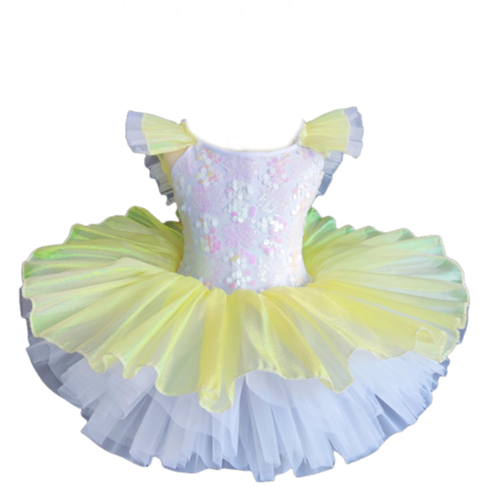 Ballerina-Kostüm für Mädchen, Tüll-Tutu, Ballett-Wettbewerbskleid | Tutu Kinderkostüm Kleiner Schwan mit Rüschenärmeln Spitze Stickerei und Pailletten
