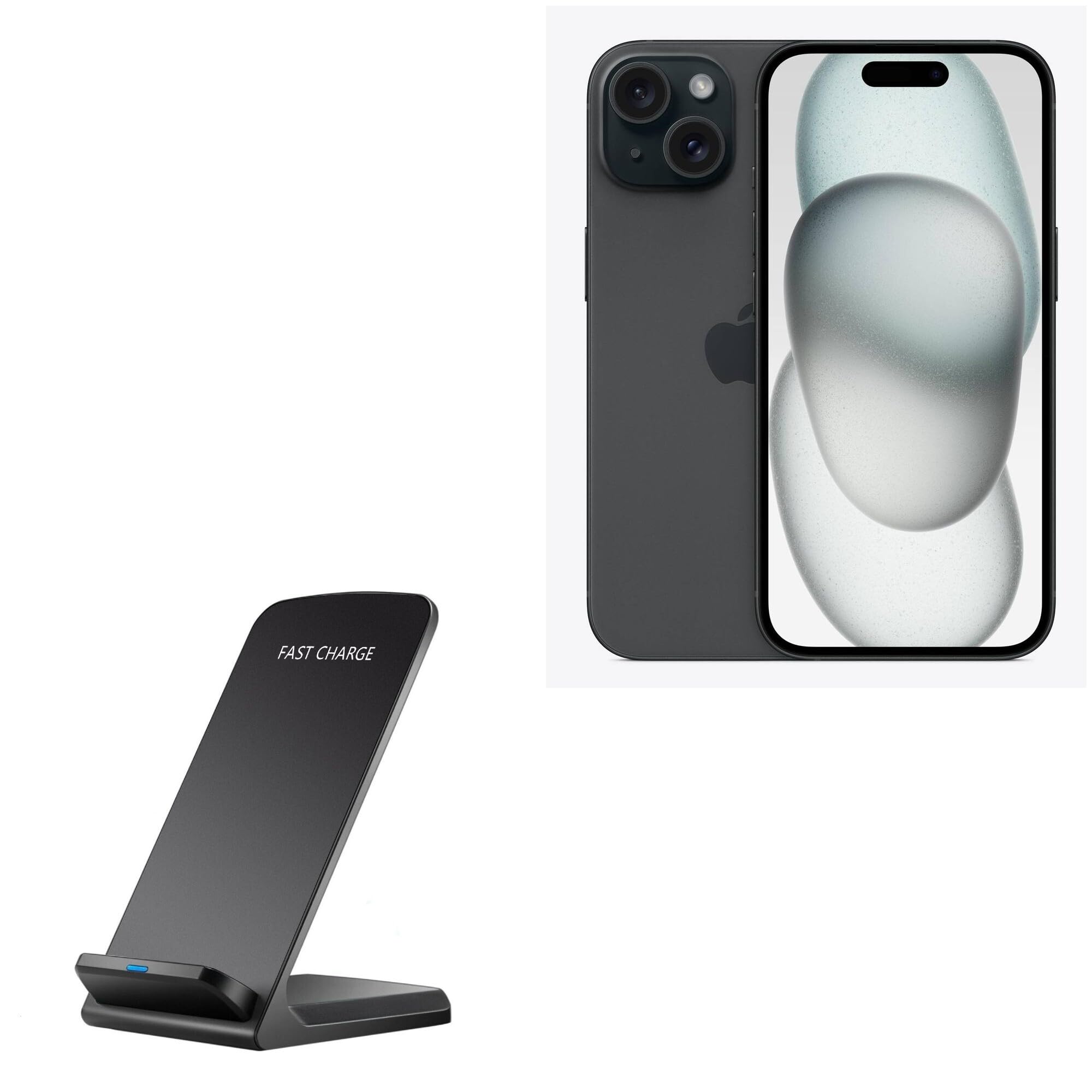 BoxWave Charger Compatible with Apple iPhone 15 - Wireless QuickCharge Stand (10W), No Cord; no Problem! Charge Your Phone with Ease! - Jet Black