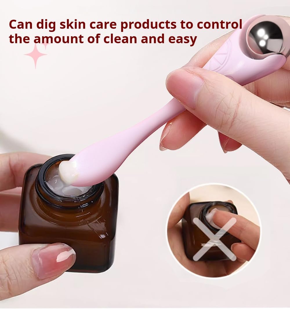 Dual-Head Eye Cream Massager Roller Set (2-Pack: Blauw & Roze) – Huidverzorgingsgereedschap met lepel & Cooling Roller Ball,11,5×2,5cm