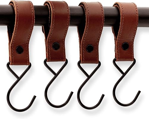 Miniatura 5 de Brute Strength - Ganchos de cuero coñac para cochecito - 2 ganchos de cuero de grano completo - Gancho para mamá - Clips de mosquetón