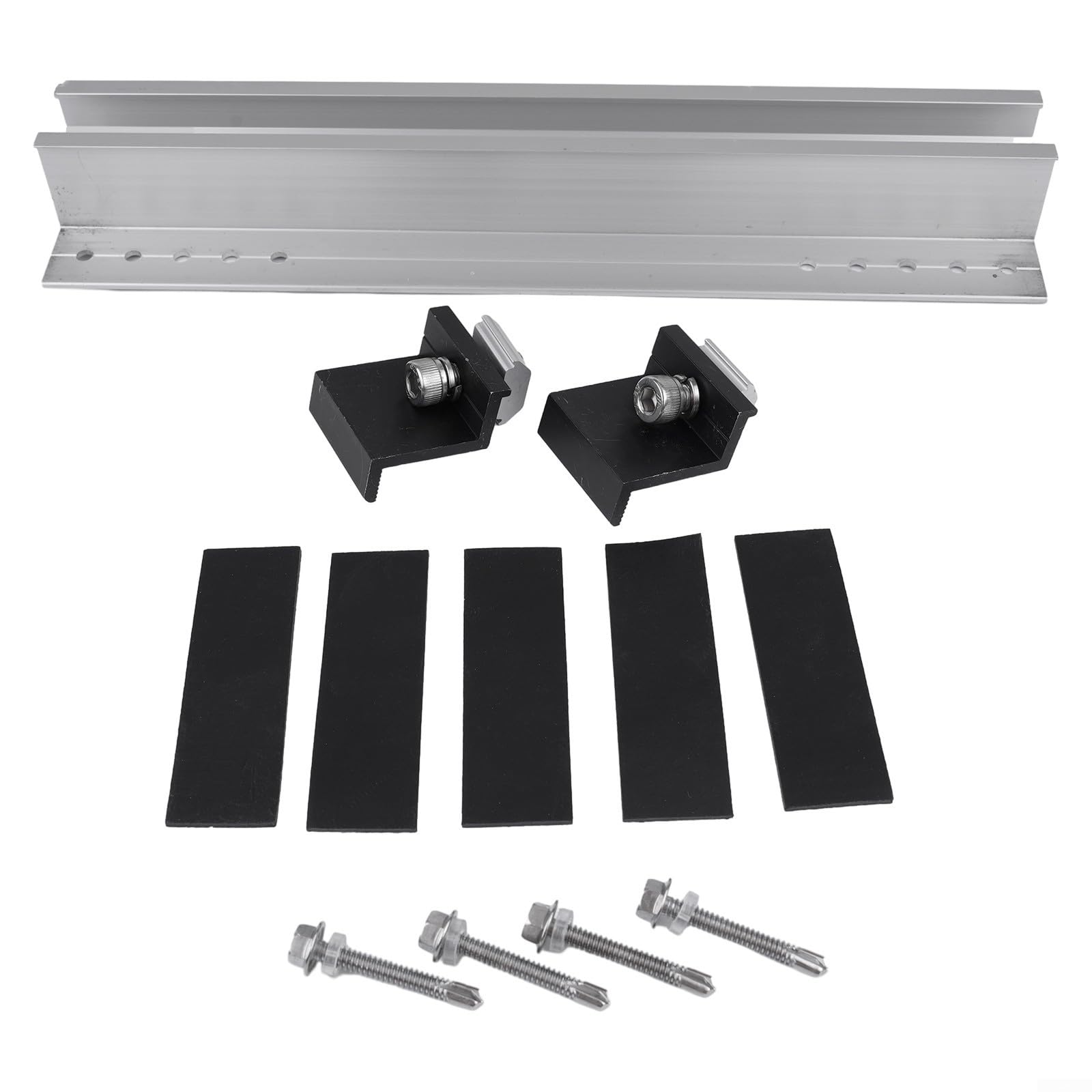 Binario di montaggio per pannello solare con staffe e morsetti in alluminio, adatto per applicazioni di installazione solare trapezoidale e tetto piatto (set da 2 (per 30 mm))