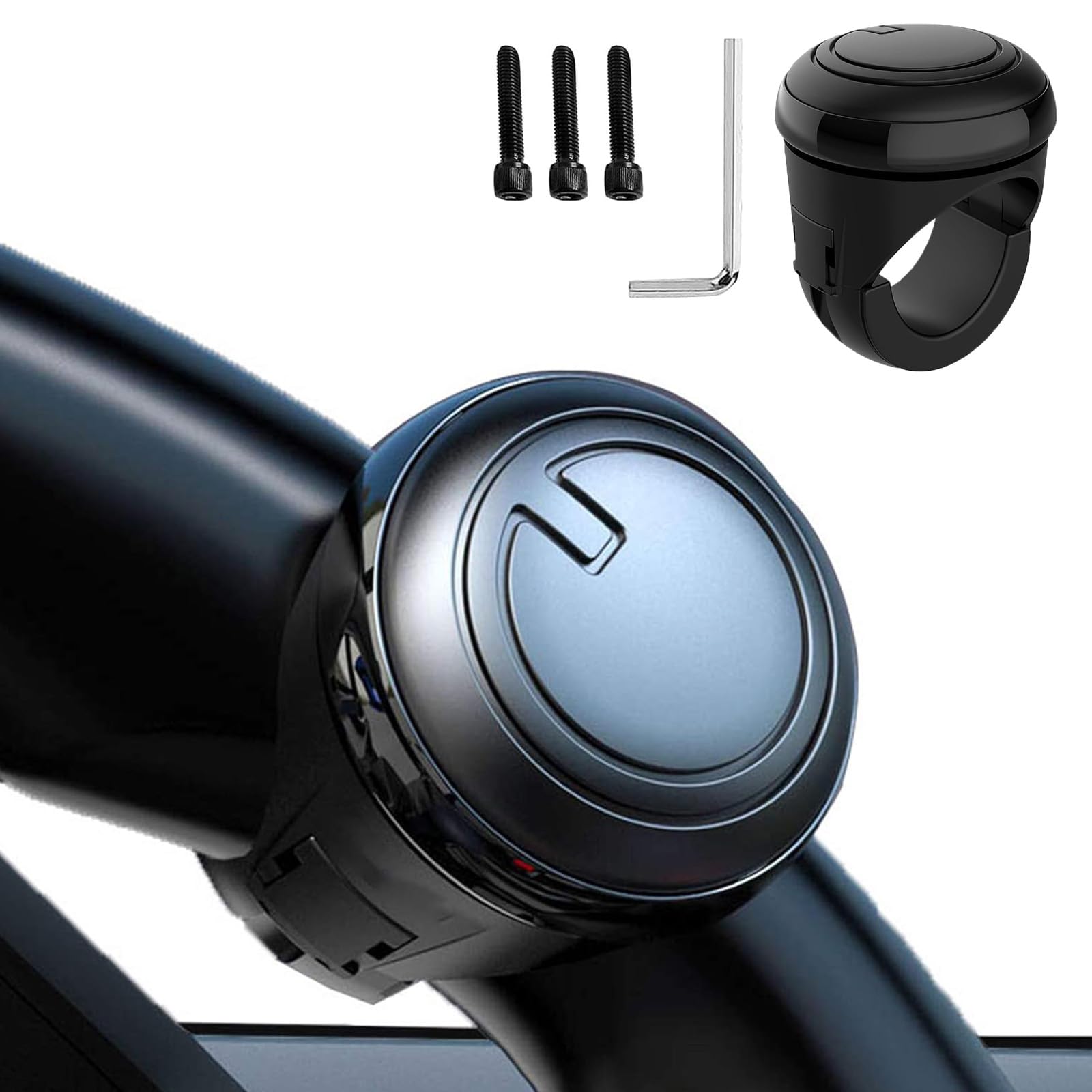 yuentoen Steering Wheel Spinner - Steering Wheel Knob, Black Soft Silicone Ball Shaped Non-Slip Driving Helper Booster with Allen Wrench Steering Wheel Accessories for Cars Trucks Vans Tractors Boats