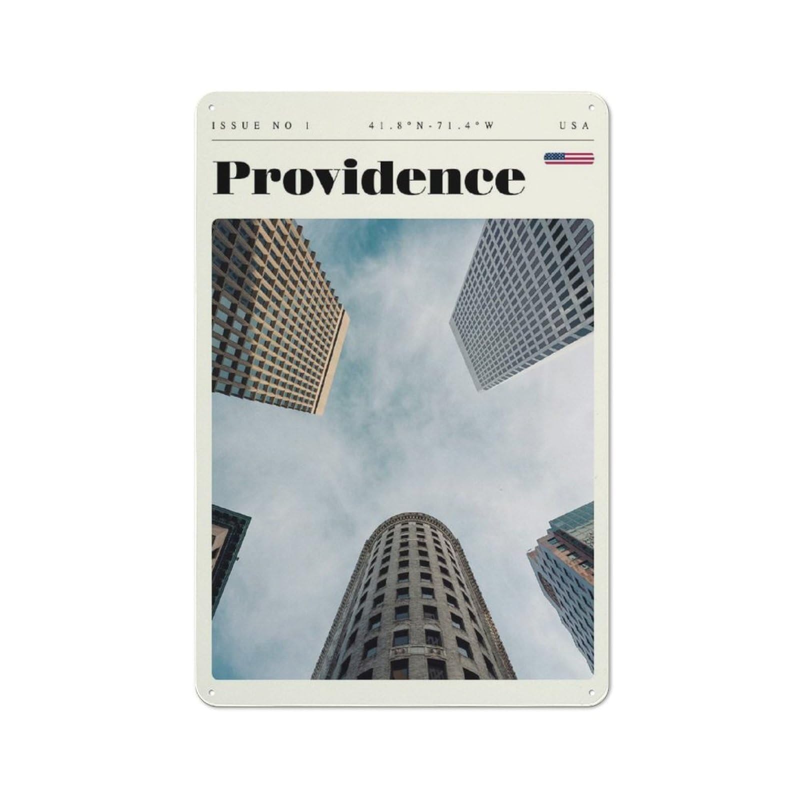 Junmoney Style-21 Providence Rhode Island Travel Art Retro Tin Wall Plaque 30X20cm For Home Office Or Studio, For Cooler-Month Interiors With Retro Character