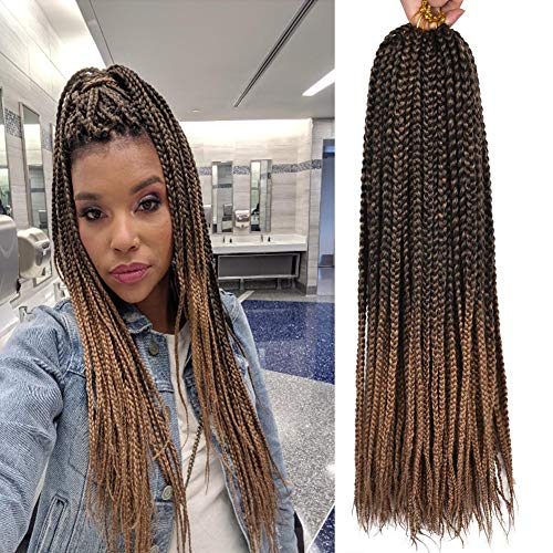 UNA 7 Packs 18 Inch Box Braids Crochet Braids with Curly Ends 3X Goddess Box Braids Crochet Hair Extension 20 Strands/Pack (18inch,7pcs, T27)