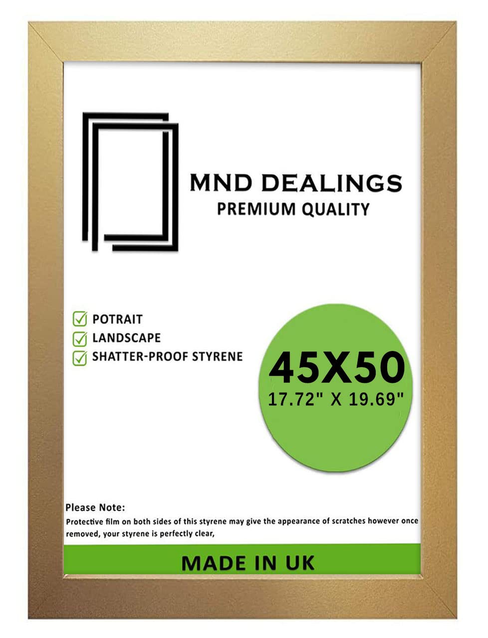 Mnd Dealings Gold Modern Style 45X50 Cmpicture/Poster Frame-Mdf Wood -For Wall Gallery For Various Sizes Art Prints, Vertically Or Horizontally- Wall Mounting Hardware Included (Gold)