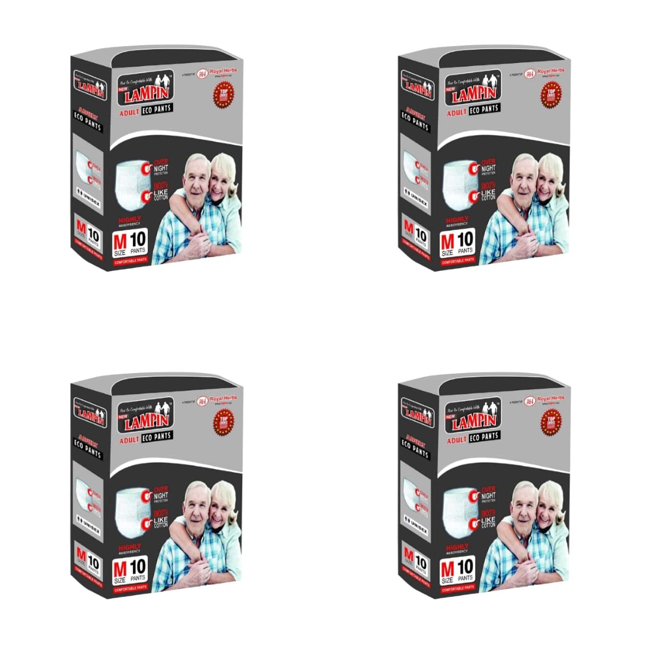 Lampin Adult Eco Pants, 10pcs - Smooth like cotton, Highly Absorbency, Diamond Embossed Core, Japanese SAP Mixed Core, Aniti-Bacterial, Frontal Tape Wetness Indicator (Medium, 4)